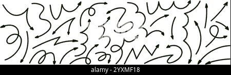 Pfeilsymbol für die Hervorhebung von Kritzeleien. Entwerfen Sie skurrile Zickzacklinie, Federspule, Kurvenwelle. Vektor Stock Vektor