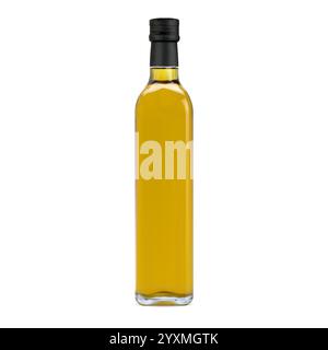 Kleine transparente Glasflasche aus Olivenöl mit Kappe Vektor Mockup. Natürliches Bio-Kochöl, goldenes Glasflaschendesign. Natives vegetarisches Öl extra c Stock Vektor