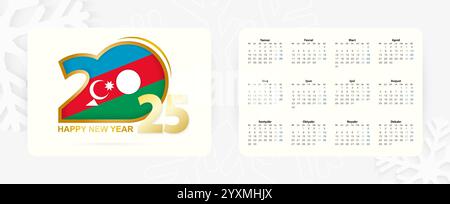 Horizontaler Taschenkalender 2025 in aserbaidschanischer Sprache. Neujahrssymbol 2025 mit Flagge von Aserbaidschan. Vektorkalender. Stock Vektor