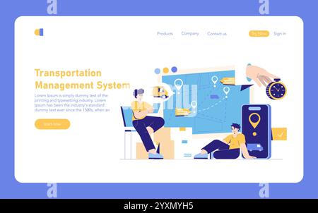 Transportmanagement-System-Konzept. Digitale Schnittstelle für effiziente Lieferverfolgung. Steuerung der Logistikabläufe, Optimierung des Frachtmanagements. Vektorabbildung. Stock Vektor
