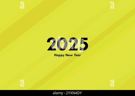 Minimalistischer Text für das Jahr 2025 auf leuchtendem gelbem Hintergrund mit diagonalen Streifen. Stock Vektor