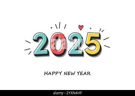 Bunte 2025 Happy New Year Gruß Illustration im Comic-Stil Stock Vektor