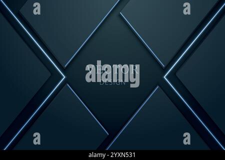 Eleganter schwarzer Hintergrund mit leuchtend blauen Akzenten und geometrischen Lagen für einen modernen Effekt Stock Vektor