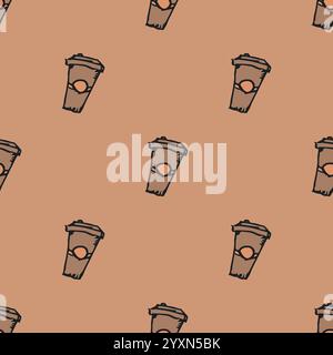 Nahtloses Kaffeemuster. Kritzelnder Kaffee Hintergrund. Handgezeichnete Illustration mit Kaffeesymbolen Stock Vektor