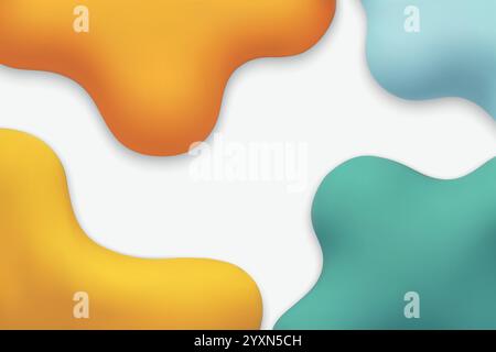 Glatte, überlappende flüssige Formen in Orange, Gelb und Petrol auf einem sauberen weißen Hintergrund Stock Vektor