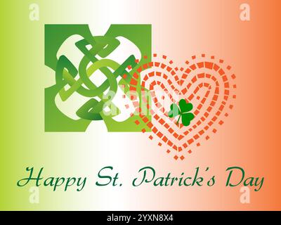 Grün-weißer Hintergrund mit Herz und Klee darauf. Der Hintergrund besteht aus einer Kombination aus grünen und weißen Farben. Shamrock Saint Patrick Day Rain Stock Vektor