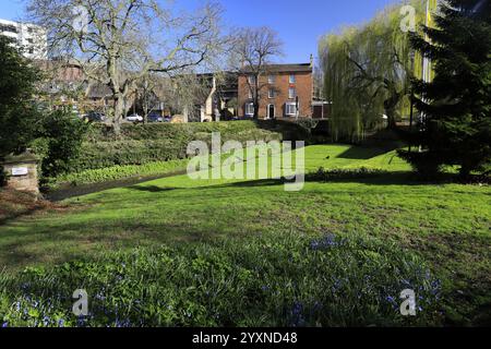 Blick auf den Frühling in Swanspool Gardens, Wellingborough Town, Northamptonshire, England, Großbritannien Stockfoto