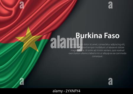 Realistische Darstellung der Burkina Faso-Flagge mit fließender Textur auf dunklem Hintergrund. Stock Vektor