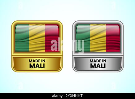 Hergestellt aus Mali-Label-Ikone in Gold und Silber. Flaggensymbolgruppe für Unternehmen Stock Vektor