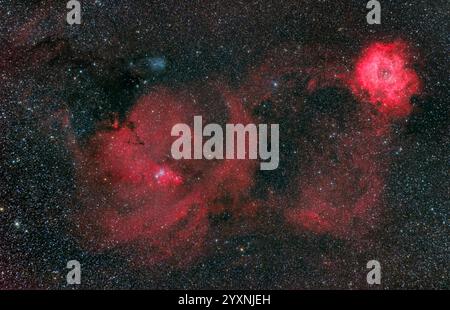 Rosettennebel und Kegelnebel im Sternbild Monoceros. Stockfoto