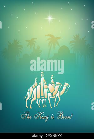 Weihnachtliches Thema: Drei Weisen besuchen das geborene Kind und den Star von Bethlehem Stock Vektor