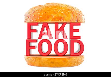 Fake Food Konzept mit Burger Brötchen. 3D-Rendering isoliert auf weißem Hintergrund Stockfoto