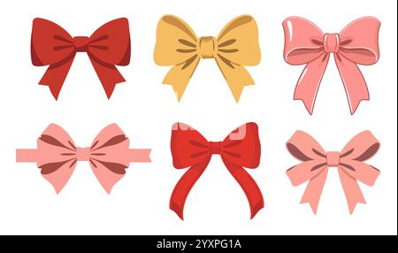 Set mit dekorativen Schleifen rot, rosa, gelb Stock Vektor