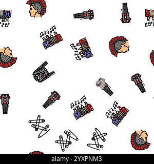 Punk Retro Element Handkunst nahtlose Muster Vektor Stock Vektor