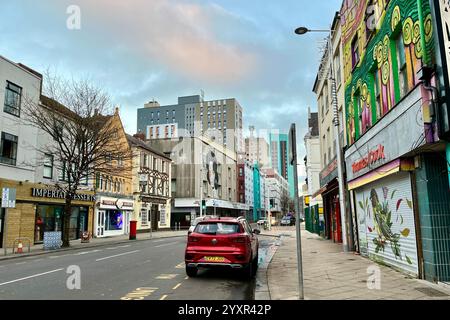 Blick auf die High Street. Swansea, Wales, Vereinigtes Königreich. Dezember 2024. Stockfoto