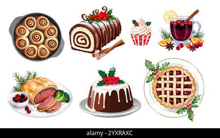 Set mit traditionellen Weihnachtsgerichten Vektorkunst Stock Vektor