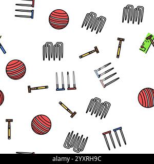 Croquet Hammer Spiel Ball Vektor nahtlose Muster dünne Linie Illustration Stock Vektor