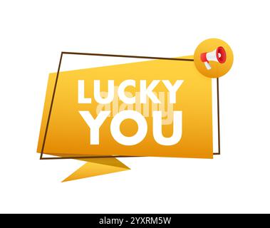 Megaphon, das Glück in goldenem Banner ankündigt Stock Vektor
