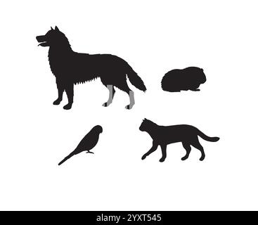 Vektorsatz Bündel von schwarzer Skizze Haustiere Tiere Silhouette isoliert auf weißem Hintergrund Stock Vektor
