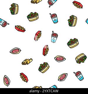 Fastfood Burger Hamburger Pizza nahtlose Muster Vektor Stock Vektor