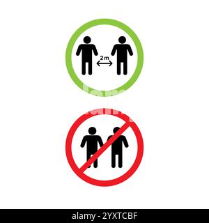 Vektor flach schwarz halten Sie Ihre Distanz auf weißem Hintergrund isoliert. Coronavirus-Pandemie-Selbstquarantäne-Schrifttafel Stock Vektor