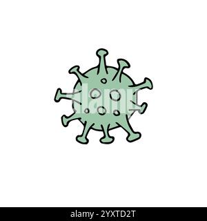 Vektor Hand gezeichnete Kritzelskizze mintgrüne Coronavirus covid 19 Zelle isoliert auf weißem Hintergrund Stock Vektor