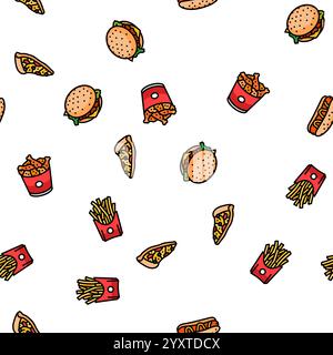 Fastfood Burger Hamburger Pizza nahtlose Muster Vektor Stock Vektor