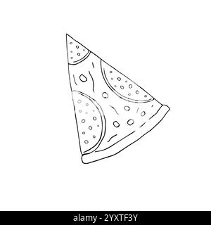 Vektor Hand gezeichnete Kritzelskizze Pepperoni Pizza Scheibe isoliert auf weißem Hintergrund Stock Vektor