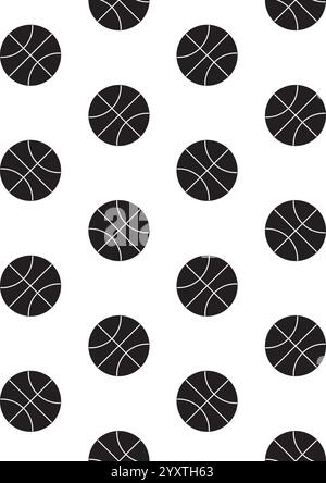 Nahtloses Vektor-Muster des schwarzen flachen Basketballballs isoliert auf weißem Hintergrund Stock Vektor