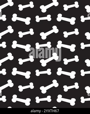 Nahtloses Muster des Vektors von weißer Hand gezeichneter Kritzelskizze Zeichentrickknochen isoliert auf schwarzem Hintergrund Stock Vektor