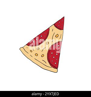 Vektor Hand gezeichnete Kritzelskizze farbige Peperoni Pizza Scheibe isoliert auf weißem Hintergrund Stock Vektor