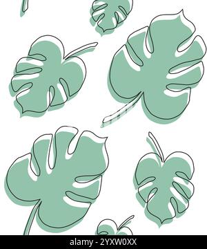 Nahtloses Vektor-Muster von Hand gezeichneter Kritzelskizze Monstera Palmblätter isoliert auf weißem Hintergrund Stock Vektor