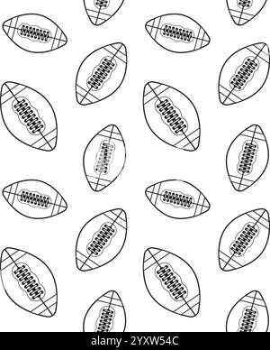 Nahtloses Vektor-Muster des flachen Zeichentrickfilms American Football Ball isoliert auf weißem Hintergrund Stock Vektor