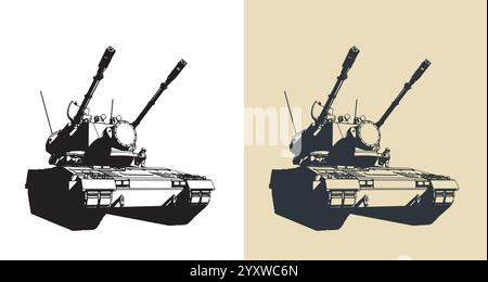 Stilisierte Vektorillustrationen von Flugabwehrkanone Gepard Stock Vektor