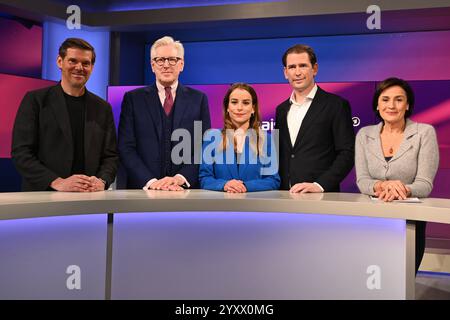 Journalist Gregor Peter Schmitz, l-r, Journalist Theo Koll, Journalistin Ann-Kathrin Hipp, ehemaliger Politiker Sebastian kurz und Moderatorin Sandra Maischberger zu Gast in der ARD Talkshow Maischberger *** Journalist Gregor Peter Schmitz, l r, Journalist Theo Koll, Journalistin Ann Kathrin Hipp, ehemaliger Politiker Sebastian kurz und Moderatorin Sandra Maischberger Gäste der ARD Talkshow Maischberger Talkshow Stockfoto