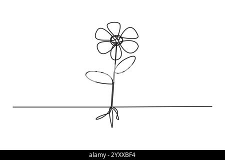 Zeichnung von Blumenlinien. Minimaler Blumenschmuck. Eleganter schwarzer Umriss. Dekorative Vektorillustration. Stock Vektor