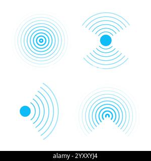Echolot-Schallwellen-Symbole drahtloses wlan, Radialmedien, Radio, Radarstundensignal. Scannen, Ringe kreisen Wellen. Vektorabbildung Stock Vektor