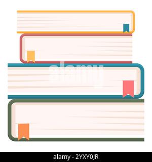 Stapel von Lehrbüchern mit Lesezeichen Vektor. Buntes Buchstapeldesign. Buchelemente. Stock Vektor