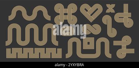 Zen-Bogen, geometrische Linien abstrahieren zeitgenössische Formen. Setzen Sie moderne minimalistische ästhetische Rahmen, Rahmen, Ecken. Streifen gleichen Elemente aus. . Vektorabbildung Stock Vektor