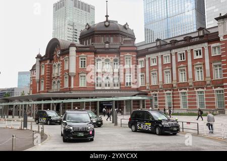 Taxistand vor dem Südeingang des Bahnhofs Tokio im Geschäftsviertel Marunouchi, Tokio, Japan, Asien. Stockfoto