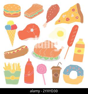 Fast Food-Symbole. Fast Food Hintergrund Stock Vektor