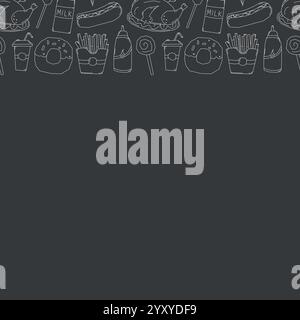 Fastfood-Rahmen. Doodle Fast Food Hintergrund Stock Vektor