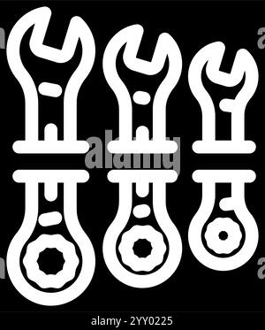 Schraubenschlüssel Set Autoreparaturwerkzeug Glyphe Symbol Vektor Illustration Stock Vektor