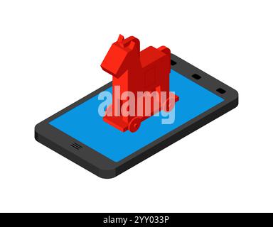 Trojanisches Pferdevirus von Gadget. Konzept der telefonischen Infektion mit Spyware Stock Vektor