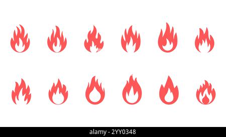 Feuer Flamme Icon Vektor Set Kunst Illustration, Feuer Flamme Icon Bündel Vektor Satz Stock Vektor