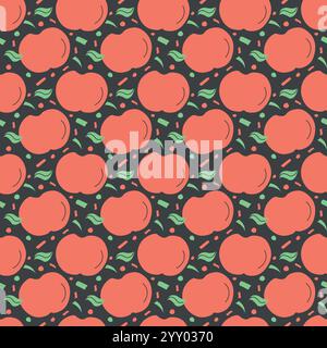 Nahtloses Apfelmuster. Farbiges nahtloses Doodle-Muster mit roten Äpfeln Stock Vektor