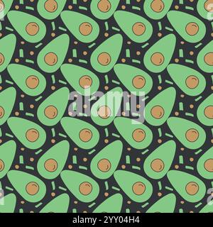 Nahtloses Avocadomuster. Farbiger Avocadohintergrund. Kritzelillustration mit Früchten Stock Vektor