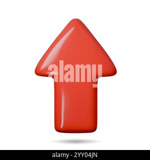 3D-Pfeil zeigt rot nach oben. Realistisches 3D-Rendering im minimalen Stil. Symbol isoliert auf weißem Hintergrund. Vektorabbildung Stock Vektor