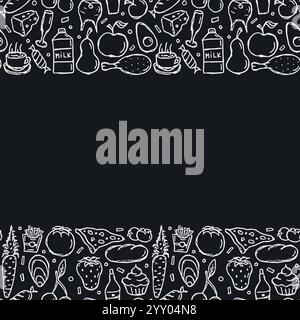 Doodle Food Hintergrund. Abbildung: Lebensmittelrahmen Stock Vektor
