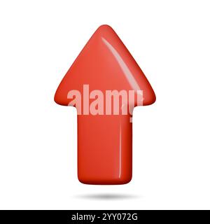 3D-Pfeil zeigt rot nach oben. Realistisches 3D-Rendering im minimalen Stil. Symbol isoliert auf weißem Hintergrund. Vektorabbildung Stock Vektor